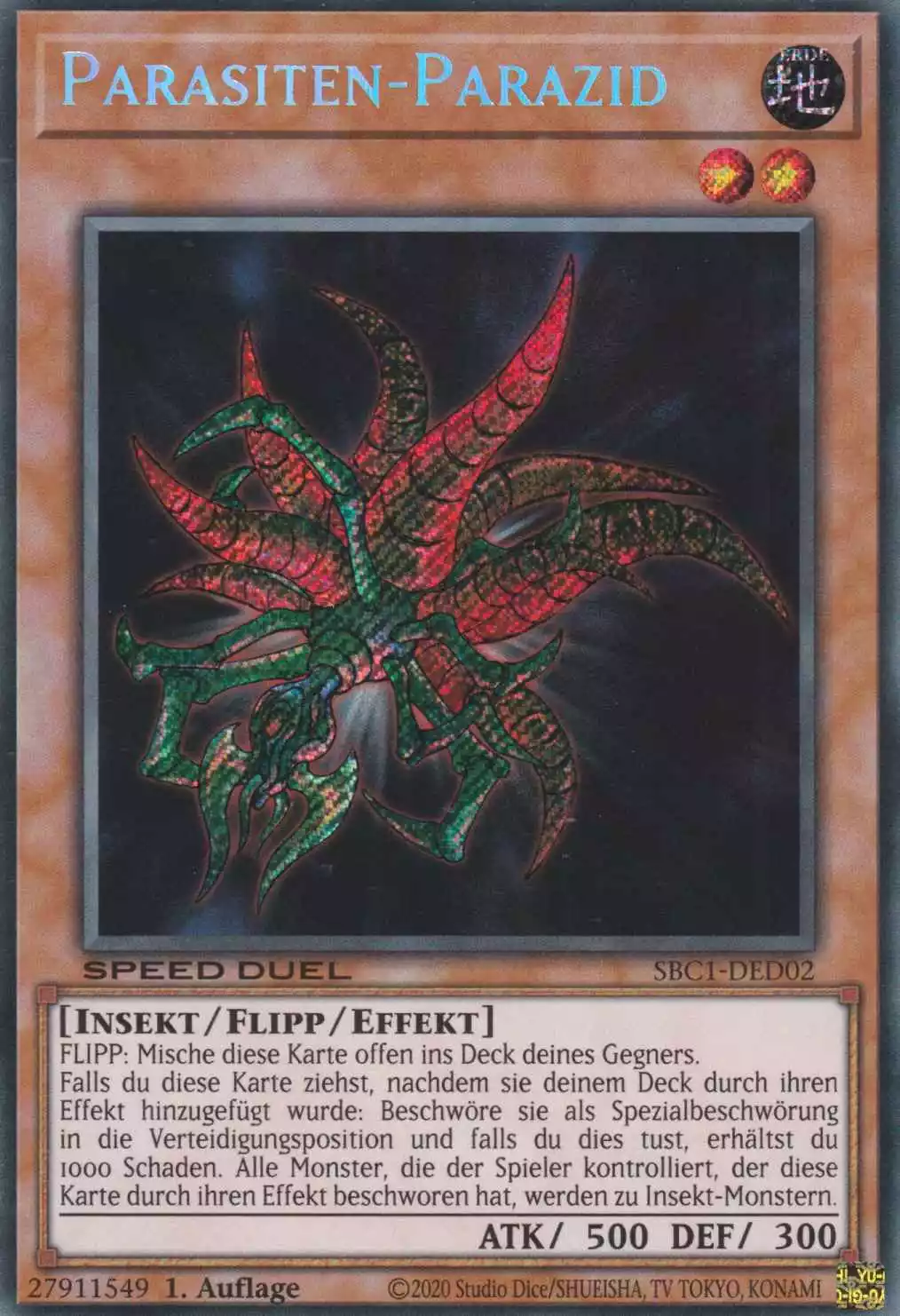 sbc1-ded02-scr-parasiten-parazid-secret-rare-streets-of-battle-city Parasiten-Parazid SBC1-DED02 ist in Secret Rare Yu-Gi-Oh Karte aus Streets of Battle City 1.Auflage