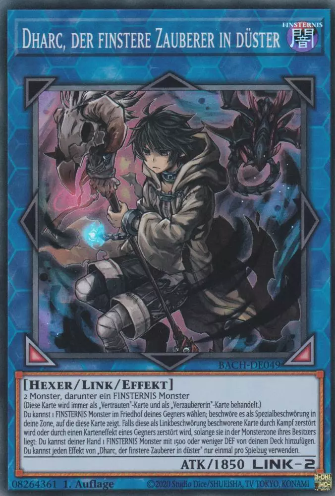 Dharc, der finstere Zauberer in düster BACH-DE049 ist in Super Rare Yu-Gi-Oh Karte aus Battle of Chaos 1.Auflage