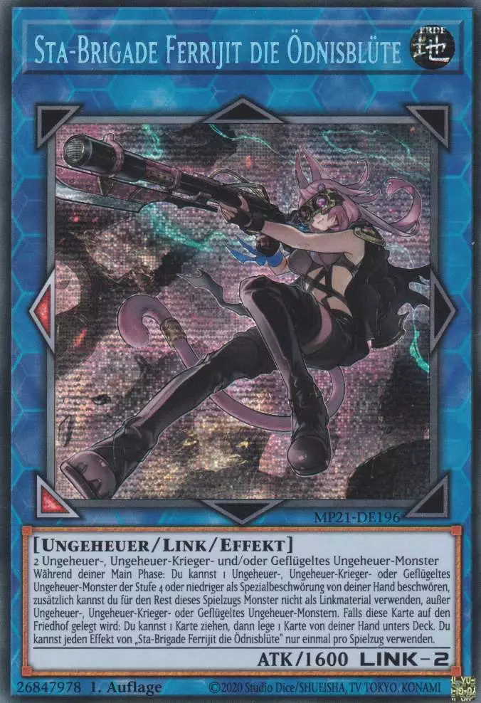 Sta-Brigade Ferrijit die Ödnisblüte MP21-DE196 ist in Prismatic Secret Rare Yu-Gi-Oh Karte aus Tin of Ancient Battles 1.Auflage