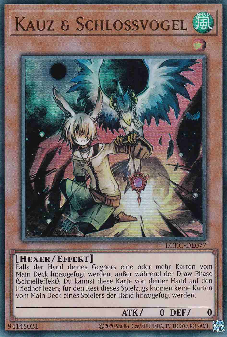 Kauz & Schlossvogel Ultra Rare LCKC-DE077 Yugioh Karte Kauz & Schlossvogel LCKC-DE077 ist in Ultra Rare Yu-Gi-Oh Karte aus Legendary Collection Kaiba unlimitiert