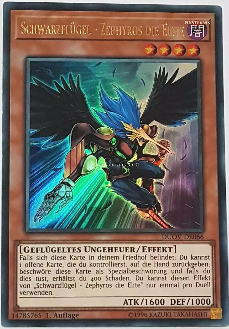 Schwarzflügel - Zephyros die Elite DUOV-DE066 ist in Ultra Rare Yu-Gi-Oh Karte aus Duel Overload 1.Auflage