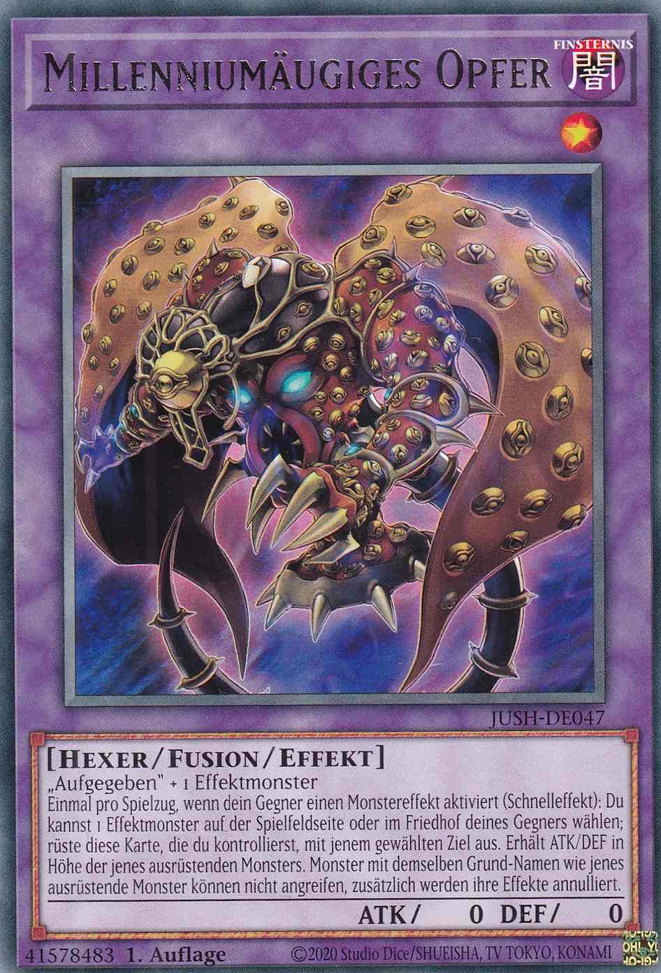 Millenniumäugiges Opfer JUSH-DE047 ist in Rare Yu-Gi-Oh Karte aus Justice Hunters 1.Auflage