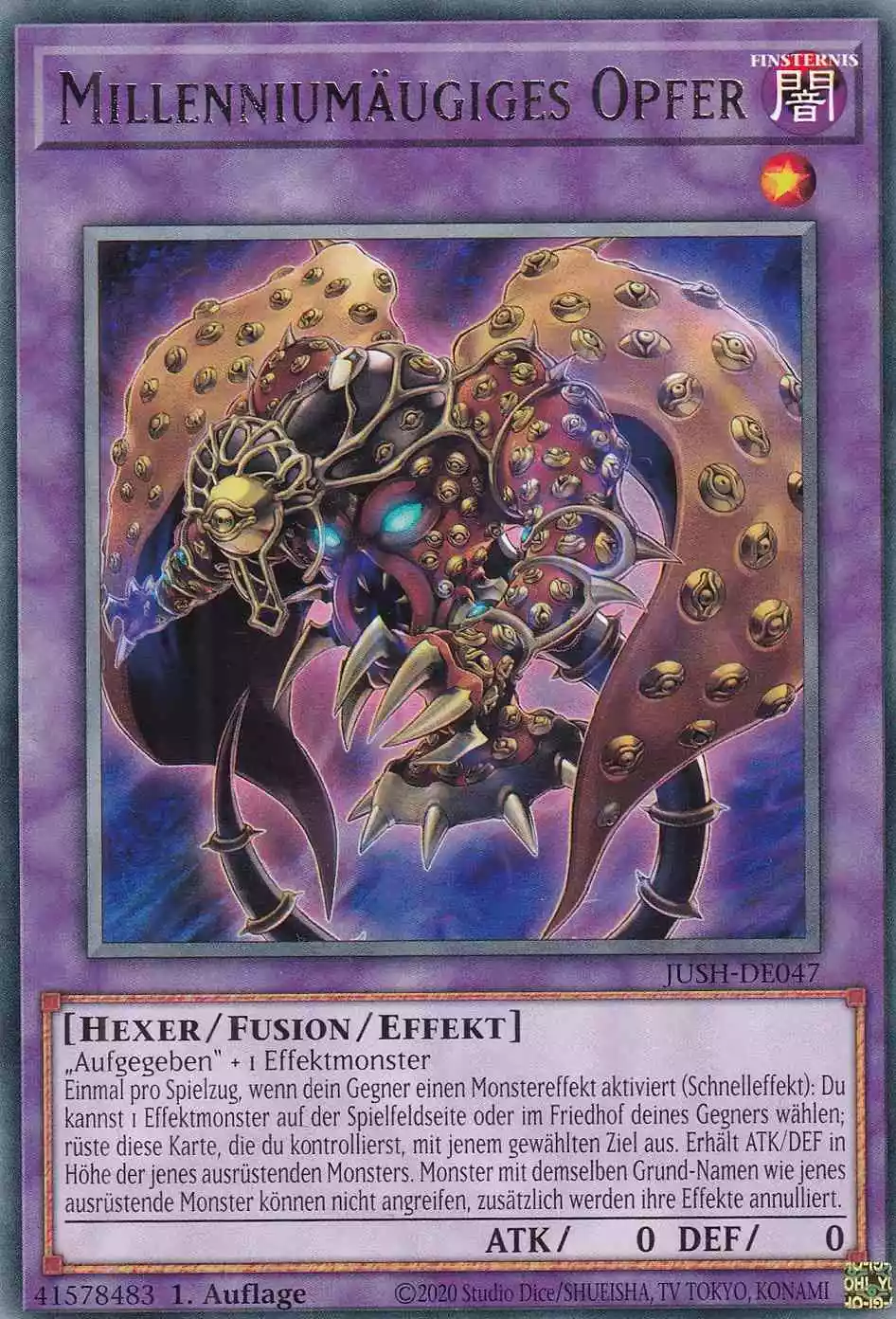 Millenniumäugiges Opfer JUSH-DE047 ist in Rare Yu-Gi-Oh Karte aus Justice Hunters 1.Auflage
