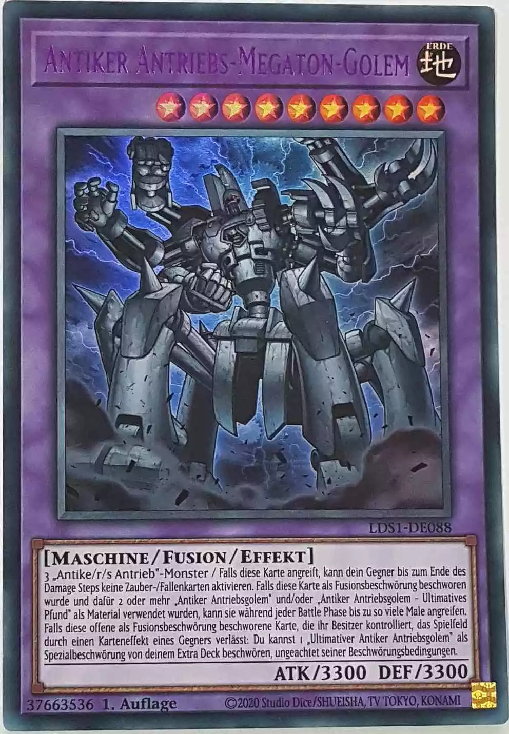 Antiker Antriebs-Megaton-Golem (lila) LDS1-DE088 ist in Colorful Ultra Rare Yu-Gi-Oh Karte aus Legendary Duelists: Season 1 1.Auflage