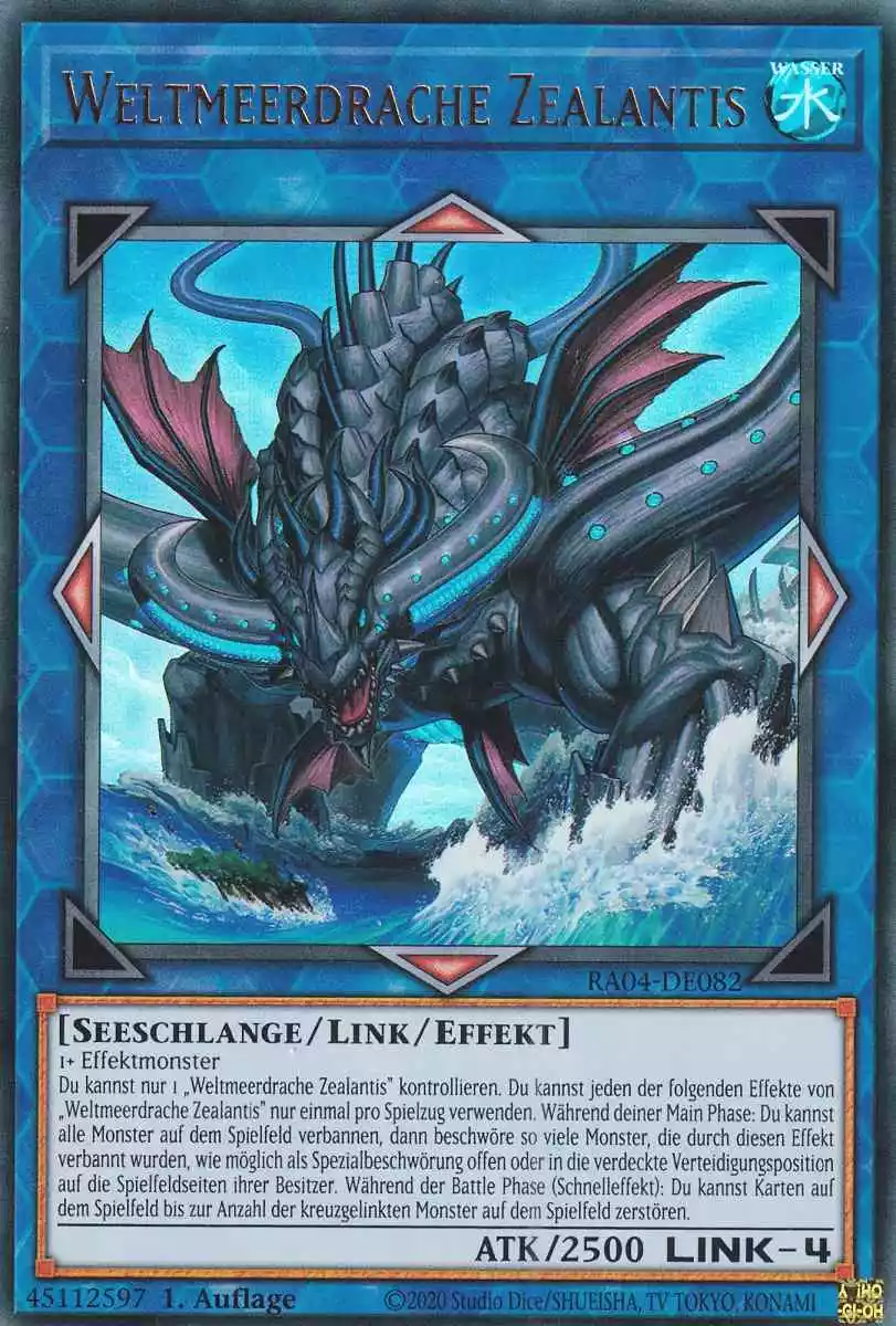 Weltmeerdrache Zealantis Ultra Rare RA04-DE082 Yugioh Karte Weltmeerdrache Zealantis RA04-DE082 ist in Ultra Rare Yu-Gi-Oh Karte aus Quarter Century Stampede 1.Auflage