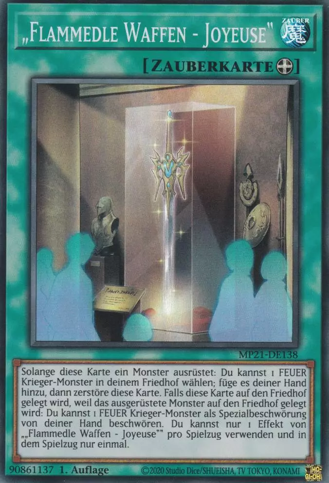 „Flammedle Waffen - Joyeuse“ MP21-DE138 ist in Super Rare Yu-Gi-Oh Karte aus Tin of Ancient Battles 1.Auflage