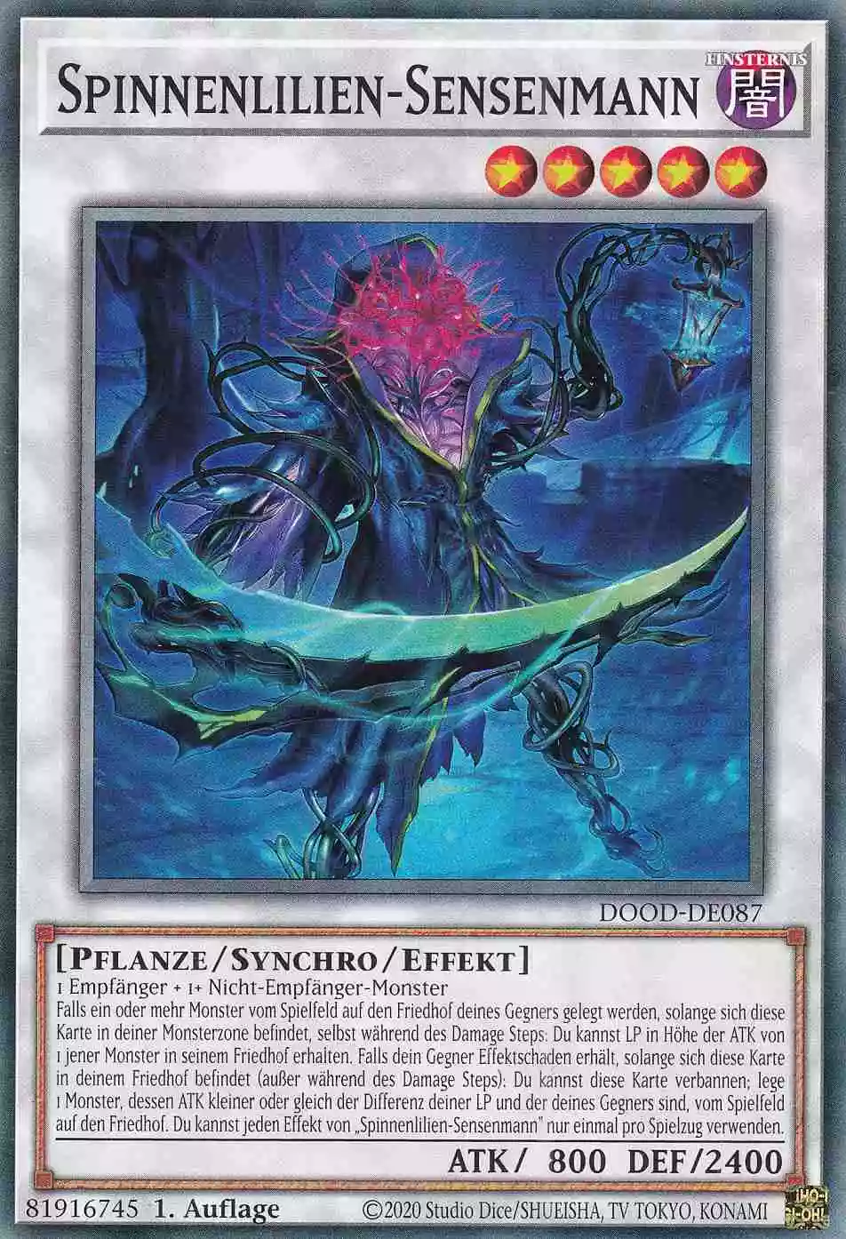 Spinnenlilien-Sensenmann Common DOOD-DE087 Yugioh Karte Spinnenlilien-Sensenmann DOOD-DE087 ist in Common Yu-Gi-Oh Karte aus Doom of Dimensions 1.Auflage