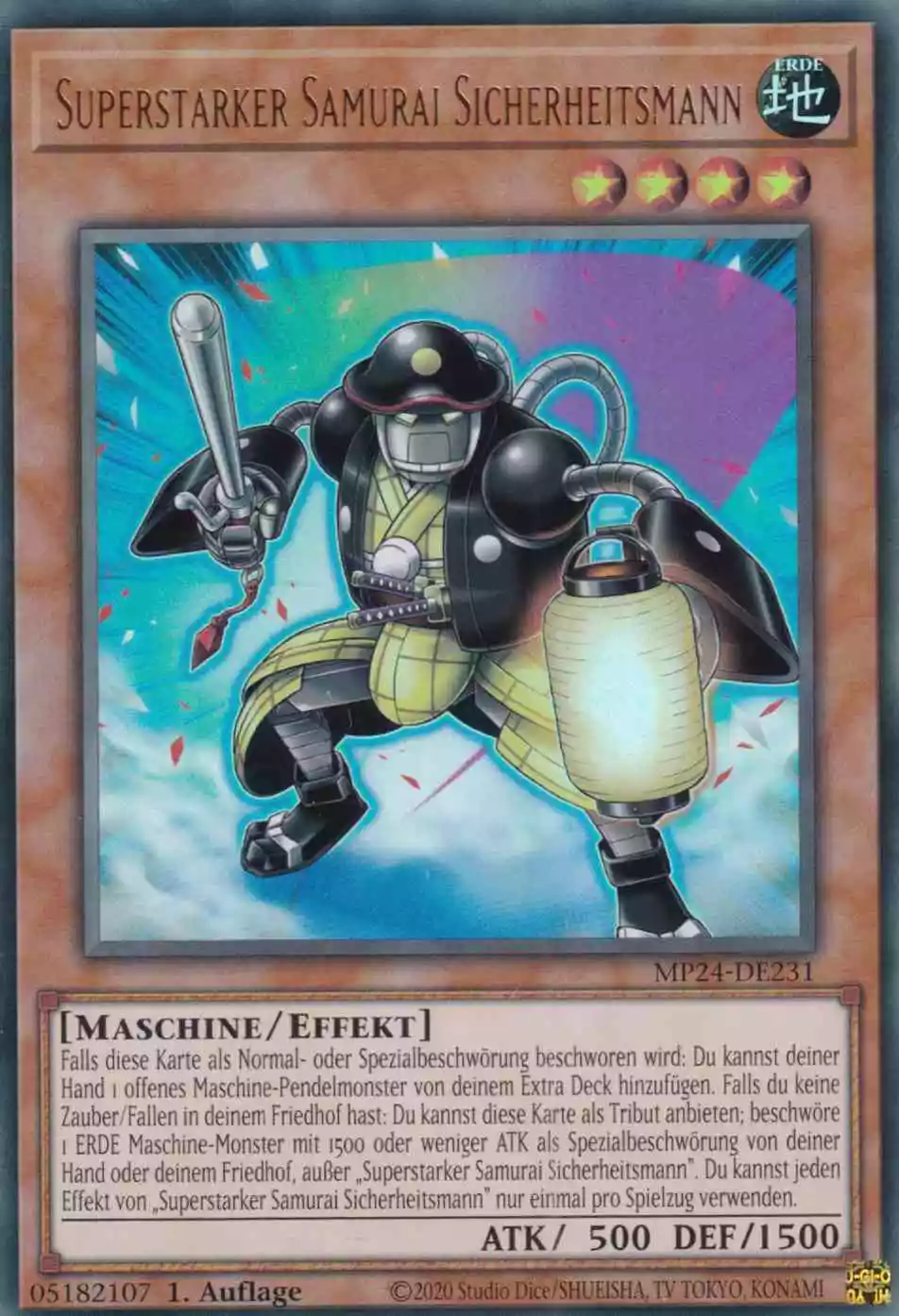 Superstarker Samurai Sicherheitsmann Ultra Rare MP24-DE231 Yugioh Karte Superstarker Samurai Sicherheitsmann MP24-DE231 ist in Ultra Rare Yu-Gi-Oh Karte aus 25th Anniversary Tin Dueling Mirrors 1.Auflage