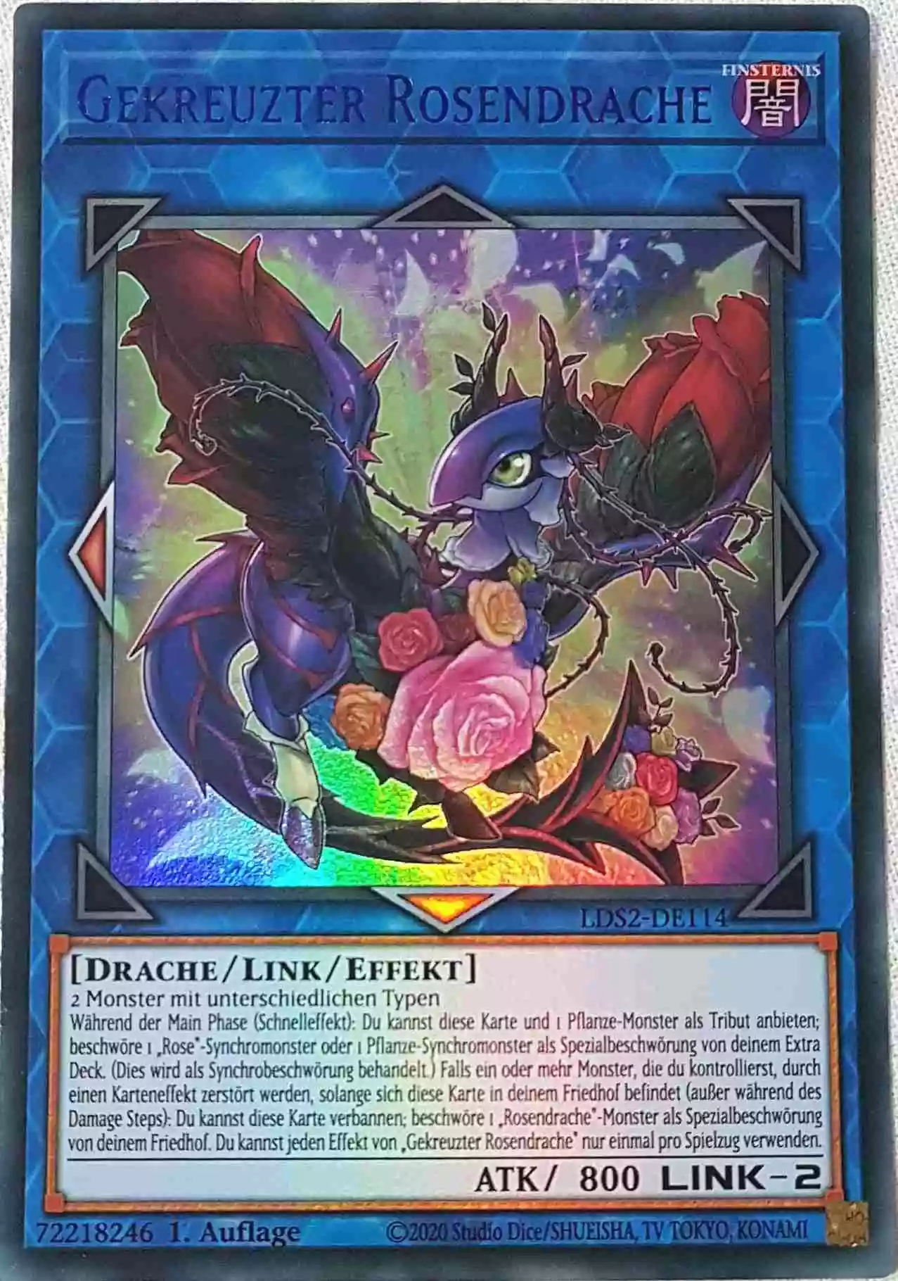 Gekreuzter Rosendrache (blau) LDS2-DE114 ist in Colorful Ultra Rare Yu-Gi-Oh Karte aus Legendary Duelists: Season 2 1.Auflage