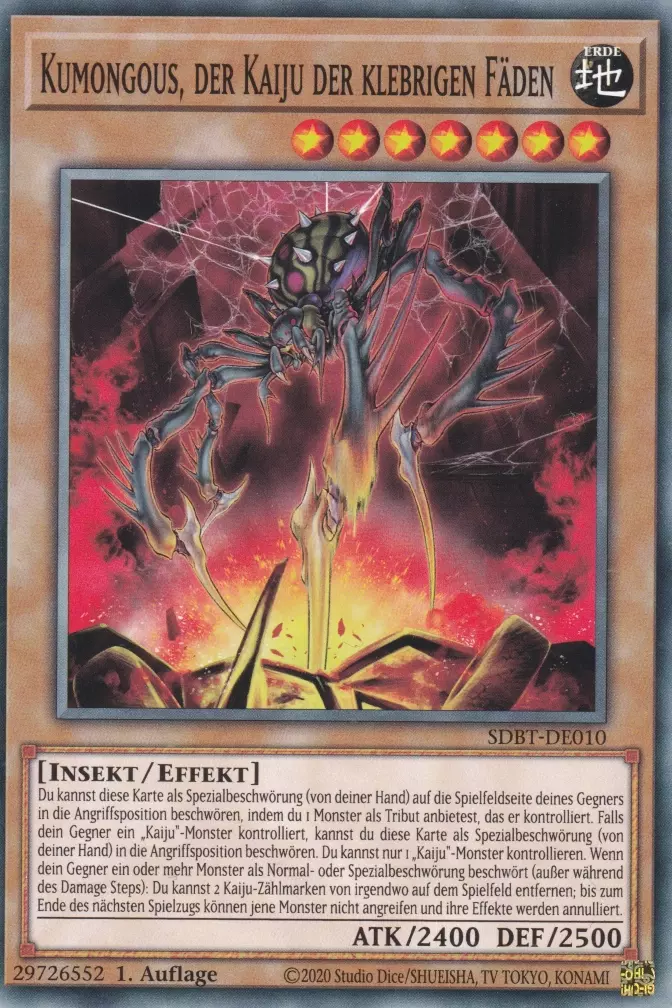 Kumongous, der Kaiju der klebrigen Fäden SDBT-DE010 ist in Common Yu-Gi-Oh Karte aus Structure Deck: Beware of Traptrix 1.Auflage