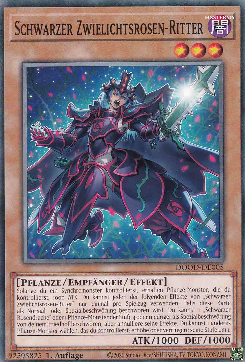 Schwarzer Zwielichtsrosen-Ritter DOOD-DE005 ist in Common Yu-Gi-Oh Karte aus Doom of Dimensions 1.Auflage