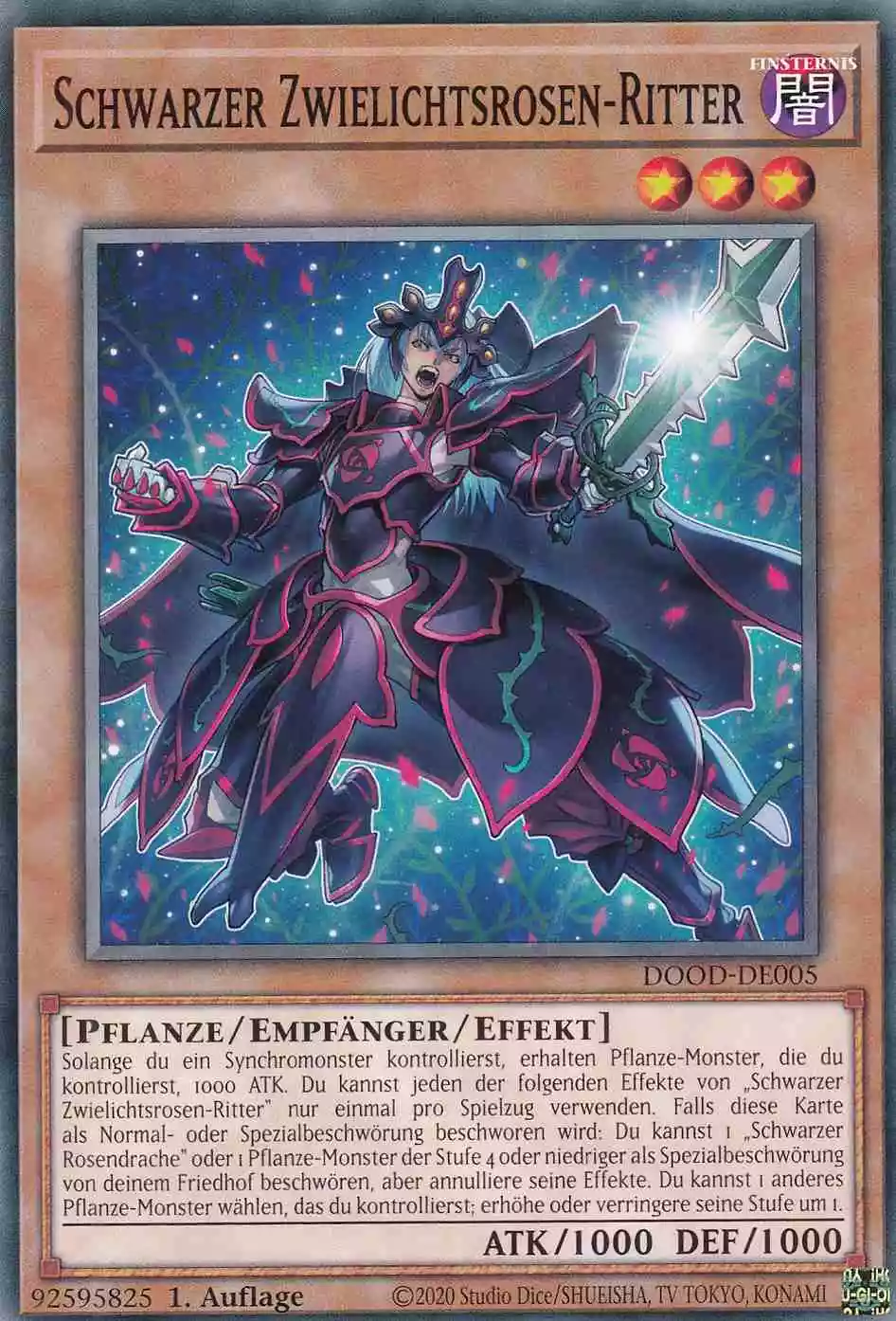 Schwarzer Zwielichtsrosen-Ritter DOOD-DE005 ist in Common Yu-Gi-Oh Karte aus Doom of Dimensions 1.Auflage