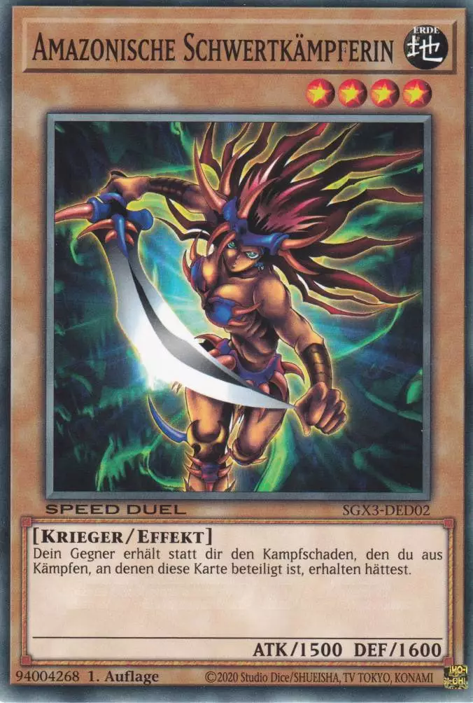 Amazonische Schwertkämpferin SGX3-DED02 ist in Common Yu-Gi-Oh Karte aus Speed Duel GX: Duelists of Shadows 1.Auflage