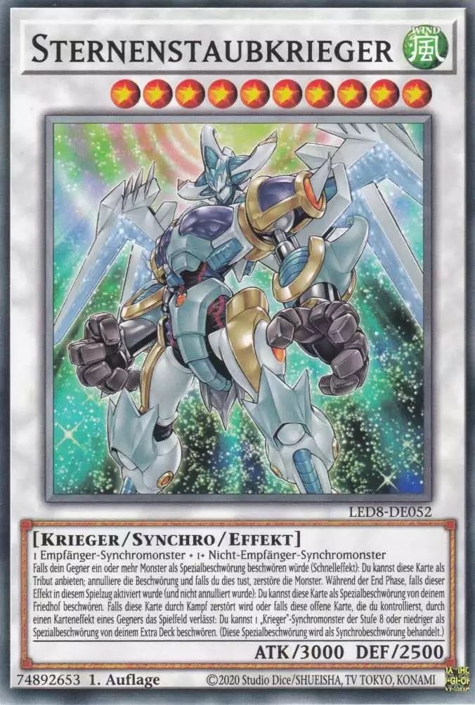 Sternenstaubkrieger LED8-DE052 ist in Common Yu-Gi-Oh Karte aus Legendary Duelists Synchro Storm 1.Auflage