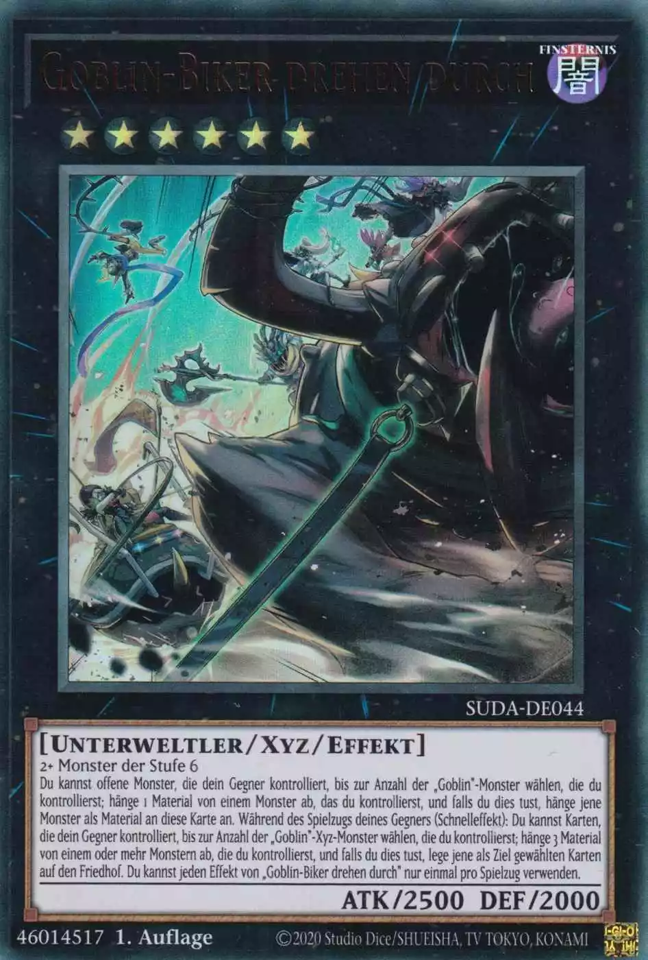 Goblin-Biker drehen durch SUDA-DE044 ist in Ultra Rare Yu-Gi-Oh Karte aus Supreme Darkness 1.Auflage