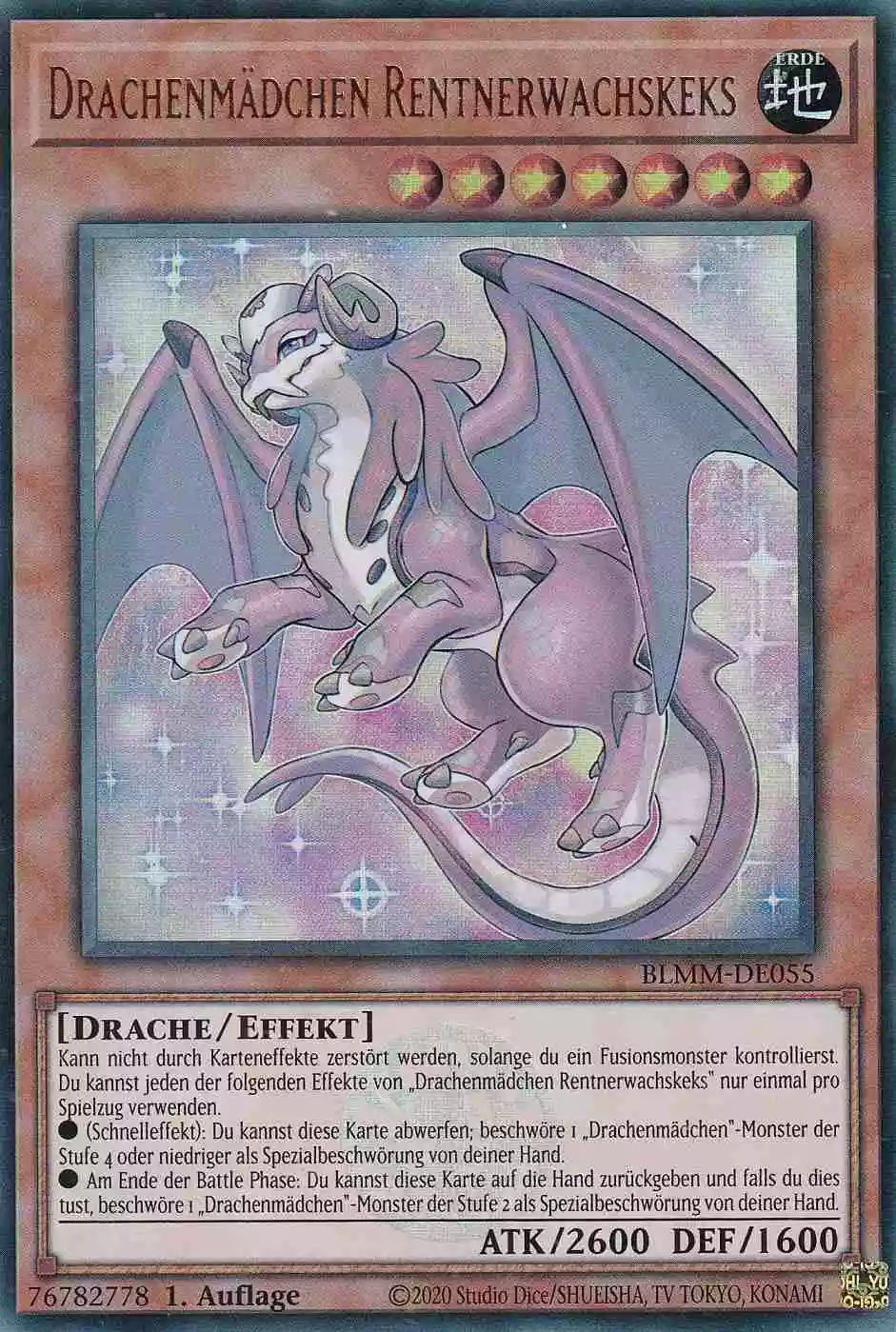Drachenmädchen Rentnerwachskeks Ultra Rare BLMM-DE055 Yugioh Karte Drachenmädchen Rentnerwachskeks BLMM-DE055 ist in Ultra Rare Yu-Gi-Oh Karte aus Battles of Legend Monster Mayhem 1.Auflage