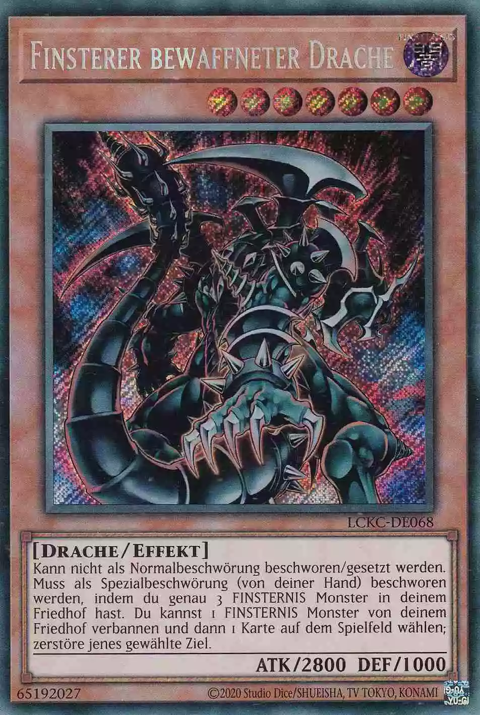 Finsterer bewaffneter Drache LCKC-DE068 ist in Secret Rare Yu-Gi-Oh Karte aus Legendary Collection Kaiba unlimitiert