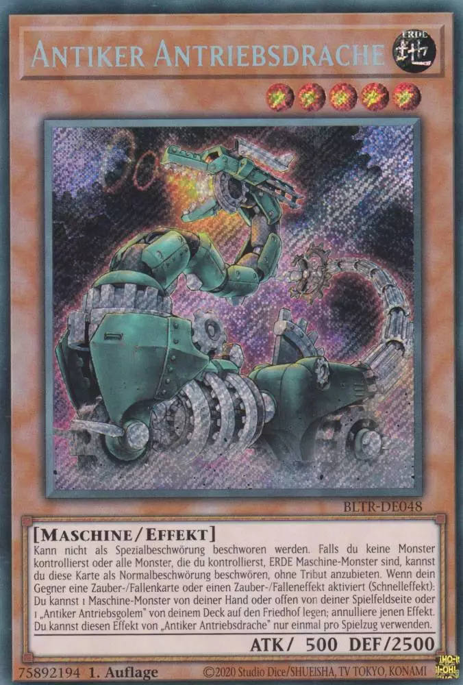 Antiker Antriebsdrache BLTR-DE048 ist in Secret Rare Yu-Gi-Oh Karte aus Battles of Legend Terminal Revenge 1.Auflage