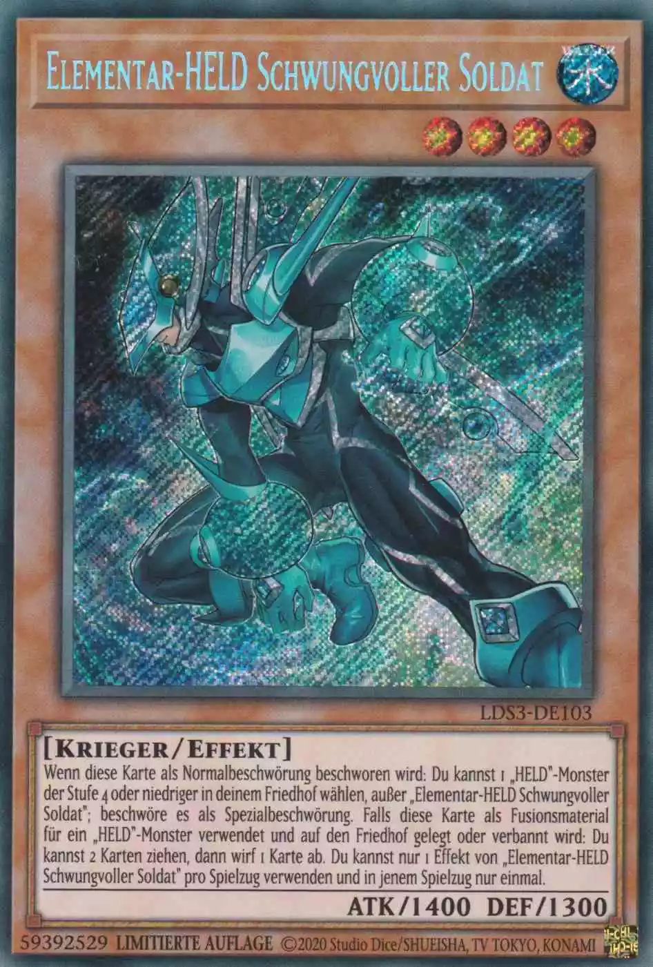 Elementar-HELD Schwungvoller Soldat LDS3-DE103 ist in Secret Rare Yu-Gi-Oh Karte aus Legendary Duelists Season 3 1.Auflage