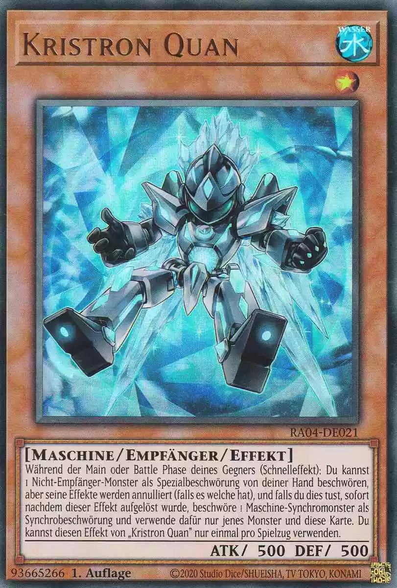Kristron Quan Ultra Rare RA04-DE021 Yugioh Karte Kristron Quan RA04-DE021 ist in Ultra Rare Yu-Gi-Oh Karte aus Quarter Century Stampede 1.Auflage