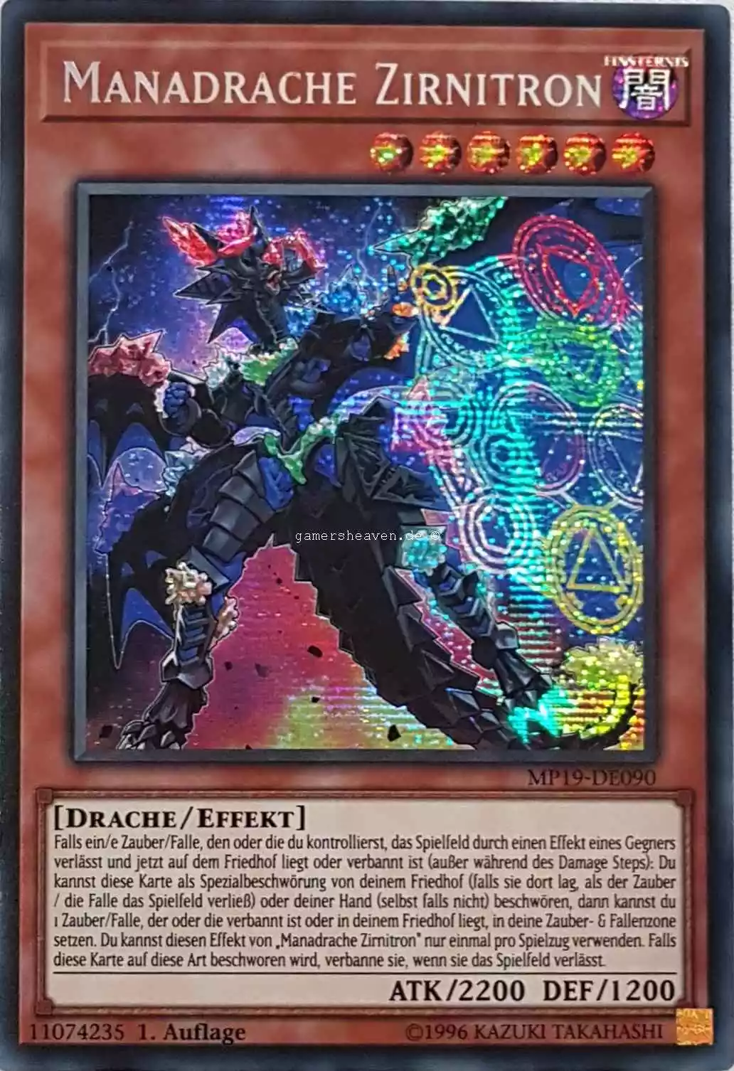 Manadrache Zirnitron MP19-DE090 ist in Prismatic Secret Rare aus Gold Sarcophagus Tin 2019 1.Auflage