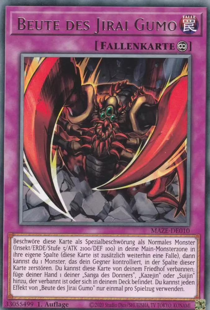 Beute des Jirai Gumo MAZE-DE010 ist in Rare Yu-Gi-Oh Karte aus Maze of Memories 1.Auflage