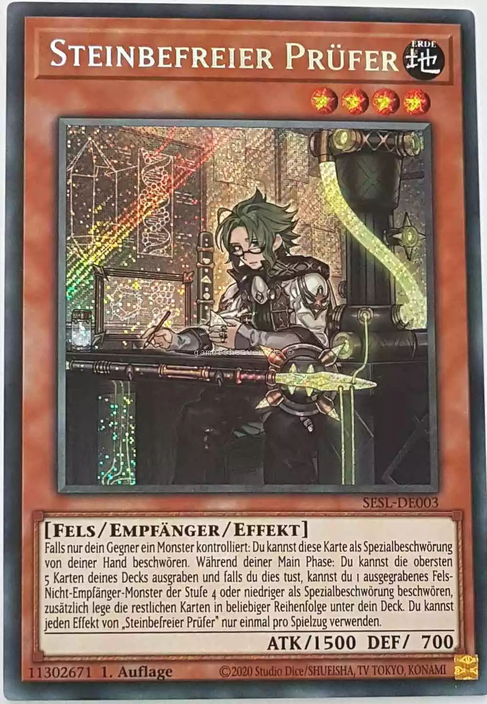 Steinbefreier Prüfer SESL-DE003 ist in Secret Rare Yu-Gi-Oh Karte aus Secret Slayers 1.Auflage