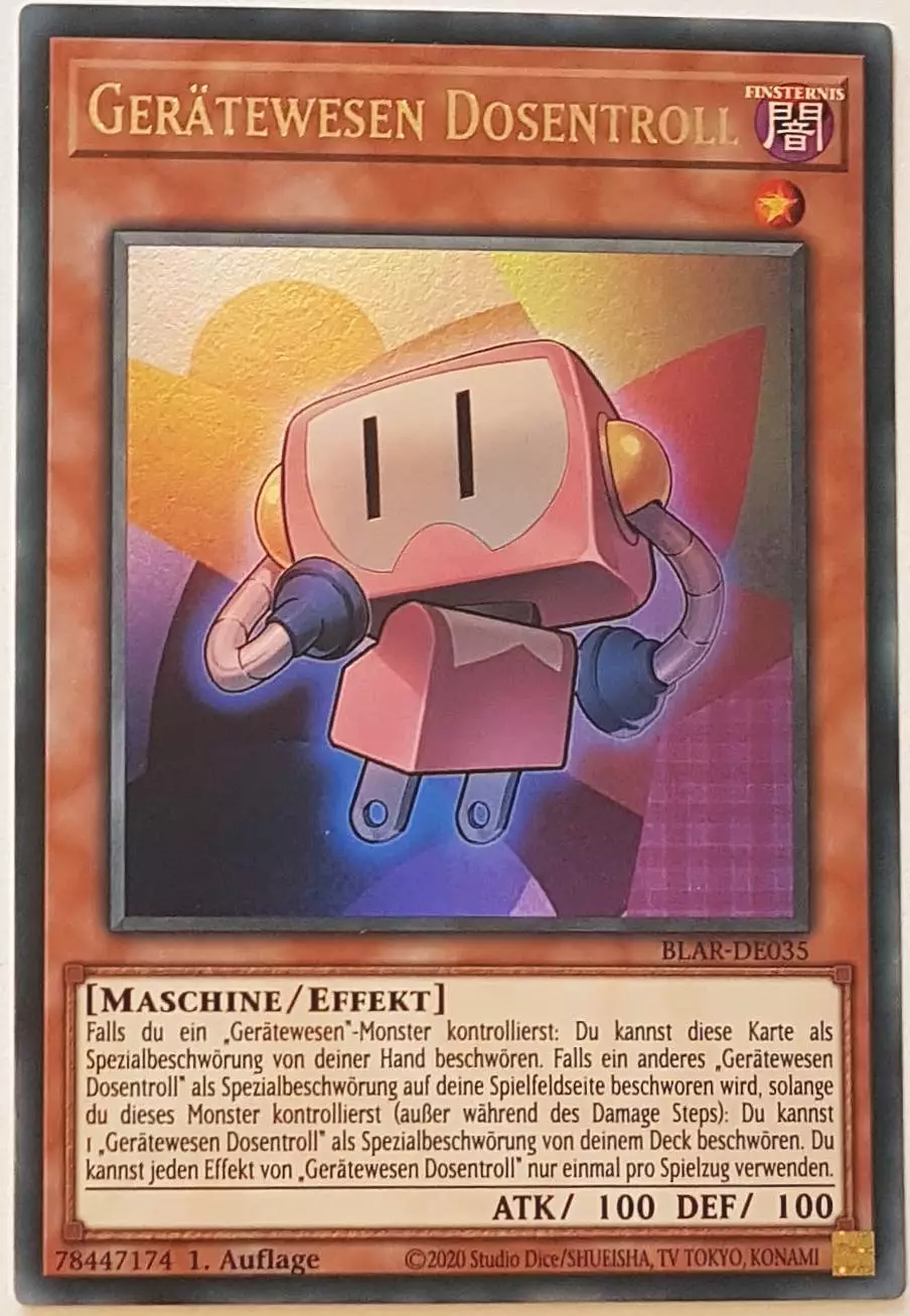 Gerätewesen Dosentroll BLAR-DE035 ist in Ultra Rare Yu-Gi-Oh Karte aus Battles of Legend: Armageddon 1.Auflage