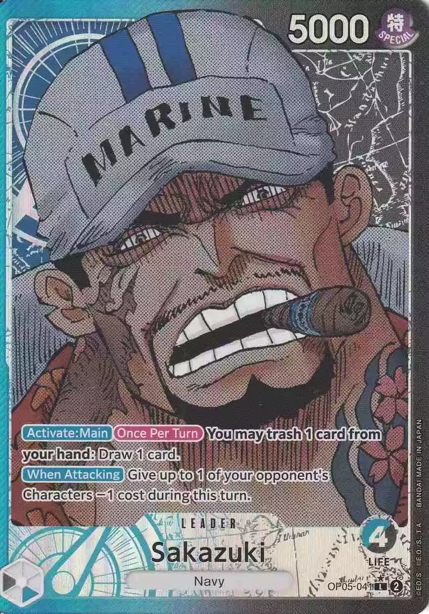 Sakazuki OP05-041 ist in Leader. Die One Piece Karte ist aus Awakening of the New Era in Parallel Alternative Art.