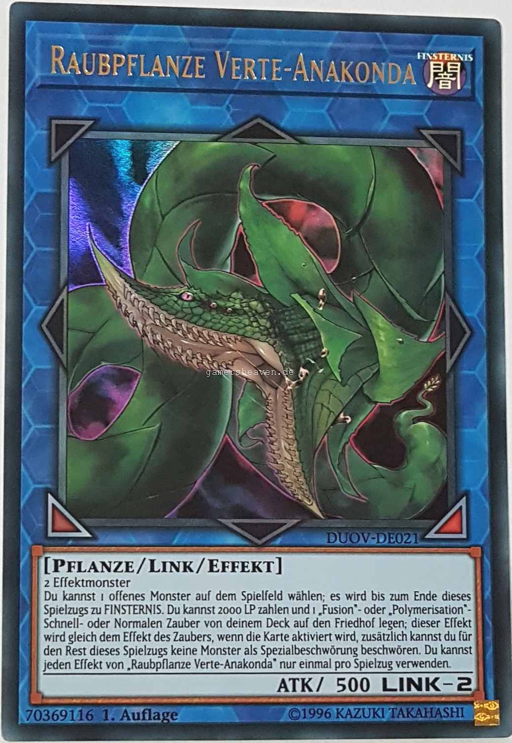 Raubpflanze Verte-Anakonda DUOV-DE021 ist in Ultra Rare Yu-Gi-Oh Karte aus Duel Overload 1.Auflage