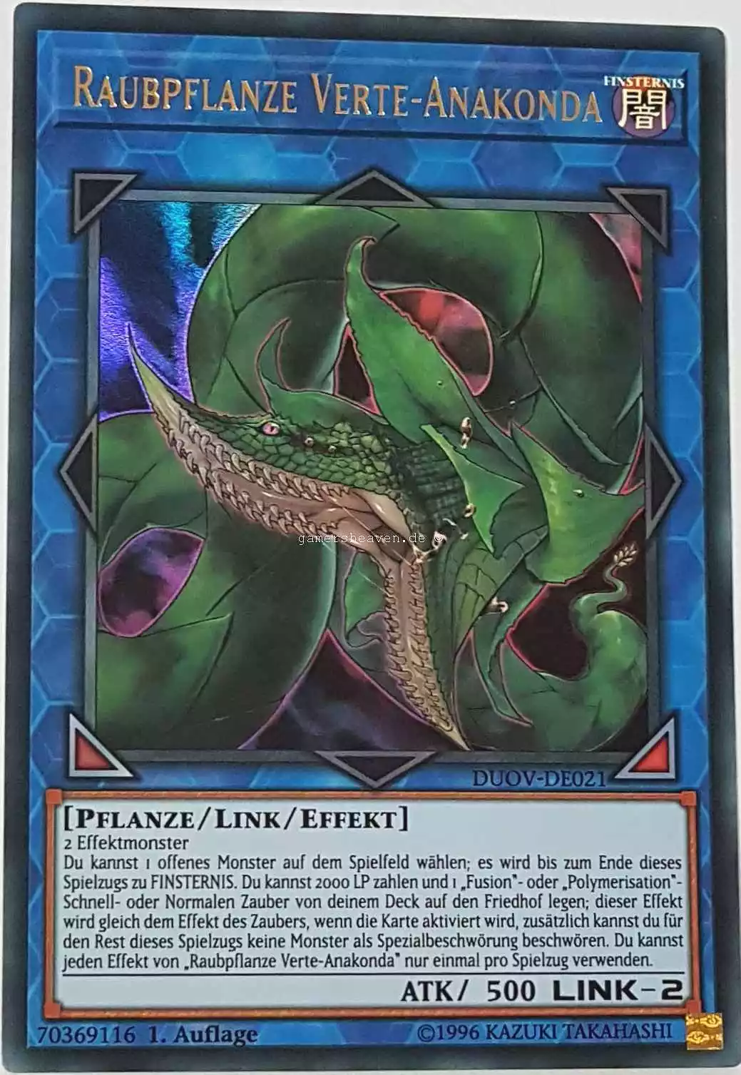 Raubpflanze Verte-Anakonda DUOV-DE021 ist in Ultra Rare Yu-Gi-Oh Karte aus Duel Overload 1.Auflage