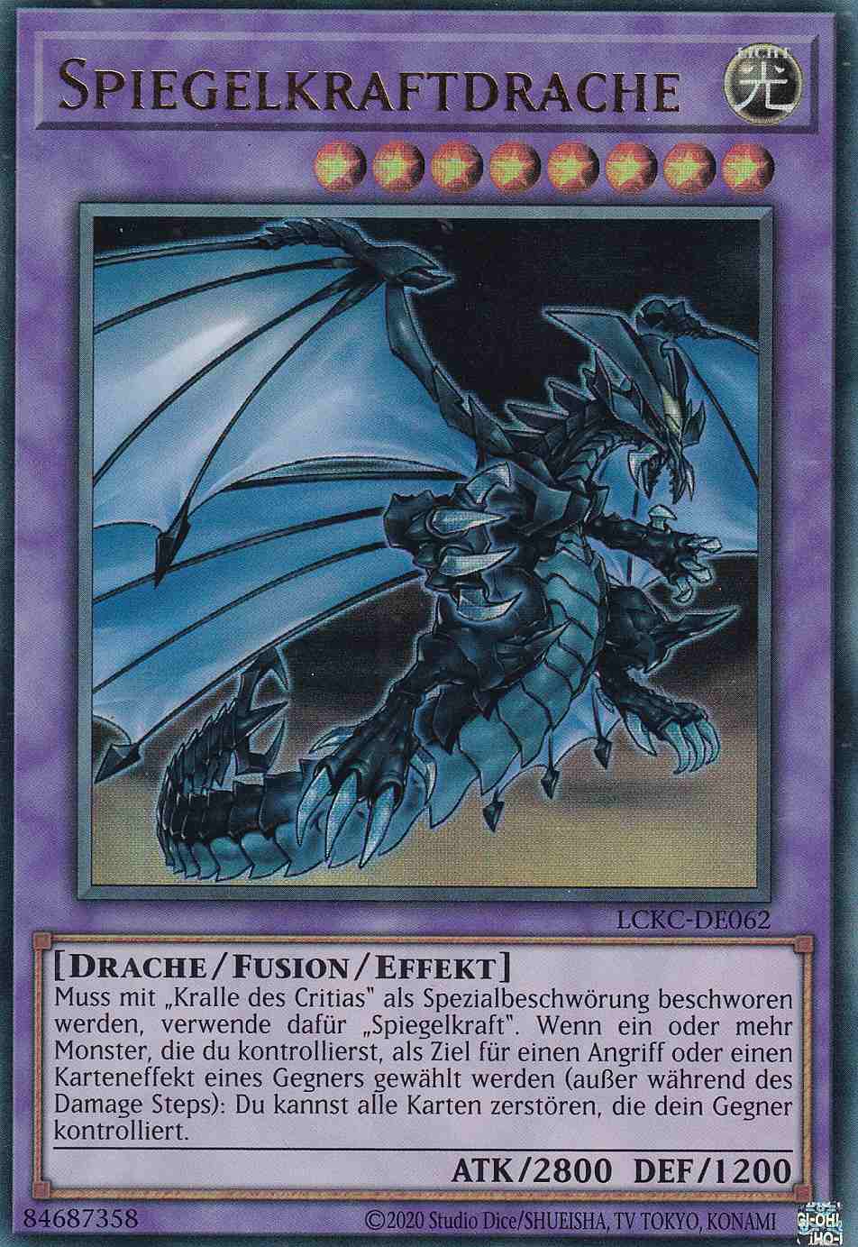 Spiegelkraftdrache Ultra Rare LCKC-DE062 Yugioh Karte Spiegelkraftdrache LCKC-DE062 ist in Ultra Rare Yu-Gi-Oh Karte aus Legendary Collection Kaiba unlimitiert