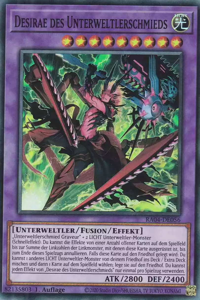 Desirae des Unterweltlerschmieds RA04-DE056 ist in Super Rare Yu-Gi-Oh Karte aus Quarter Century Stampede 1.Auflage
