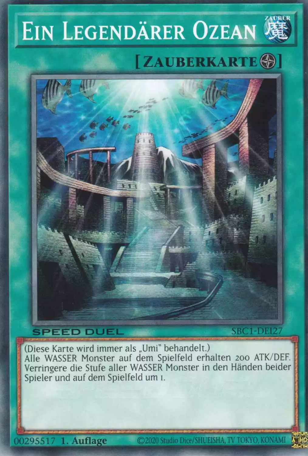 Ein Legendärer Ozean SBC1-DEI27 ist in Common Yu-Gi-Oh Karte aus Streets of Battle City 1.Auflage