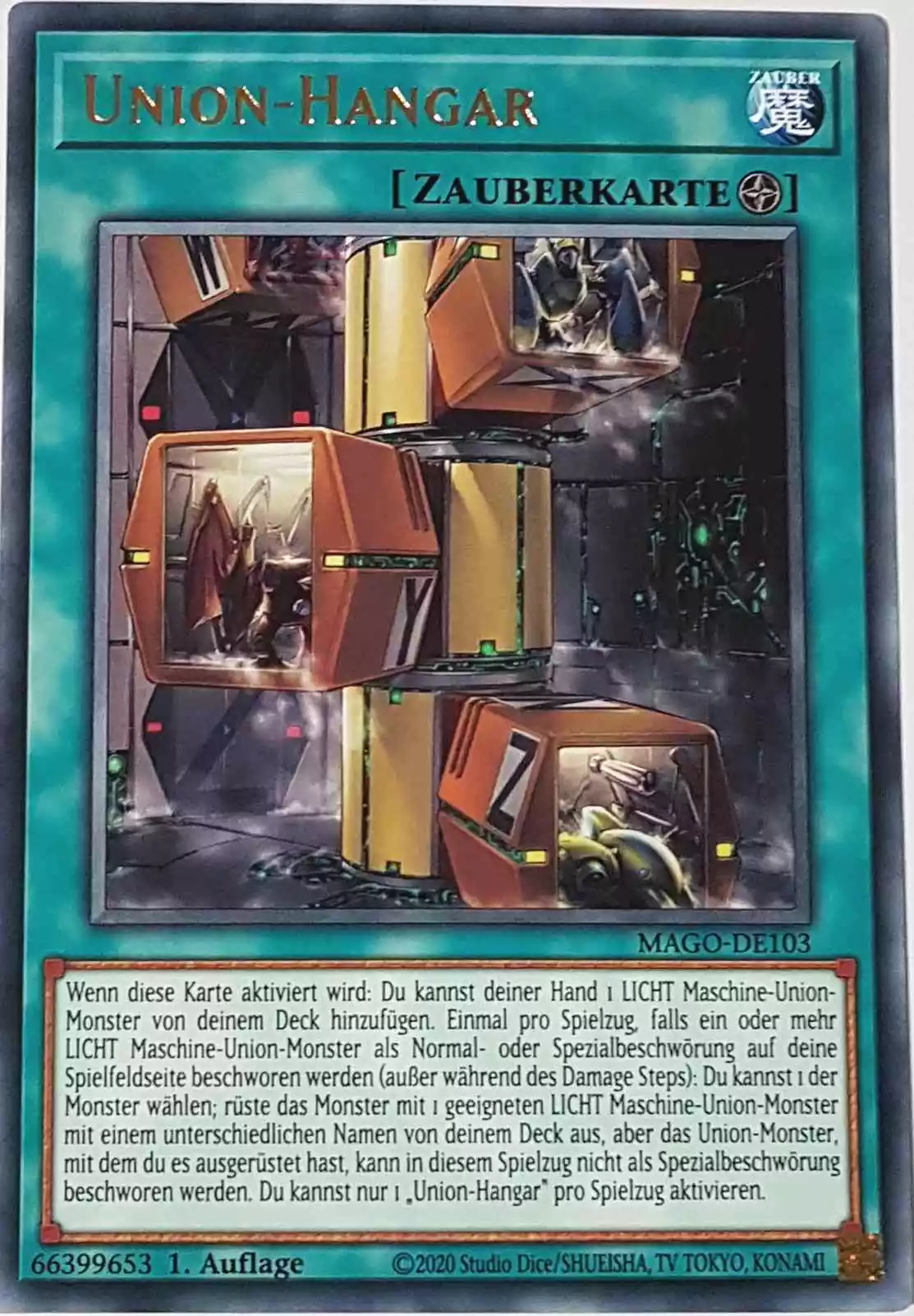 Union-Hangar MAGO-DE103 ist in Gold Rare Yu-Gi-Oh Karte aus Maximum Gold 1. Auflage