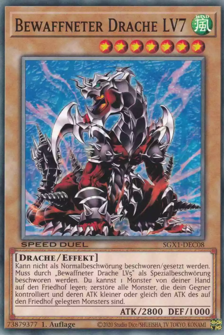 Bewaffneter Drache LV7 SGX1-DEC08 ist in Common Yu-Gi-Oh Karte aus Speed Duel GX Duel Academy Box 1.Auflage