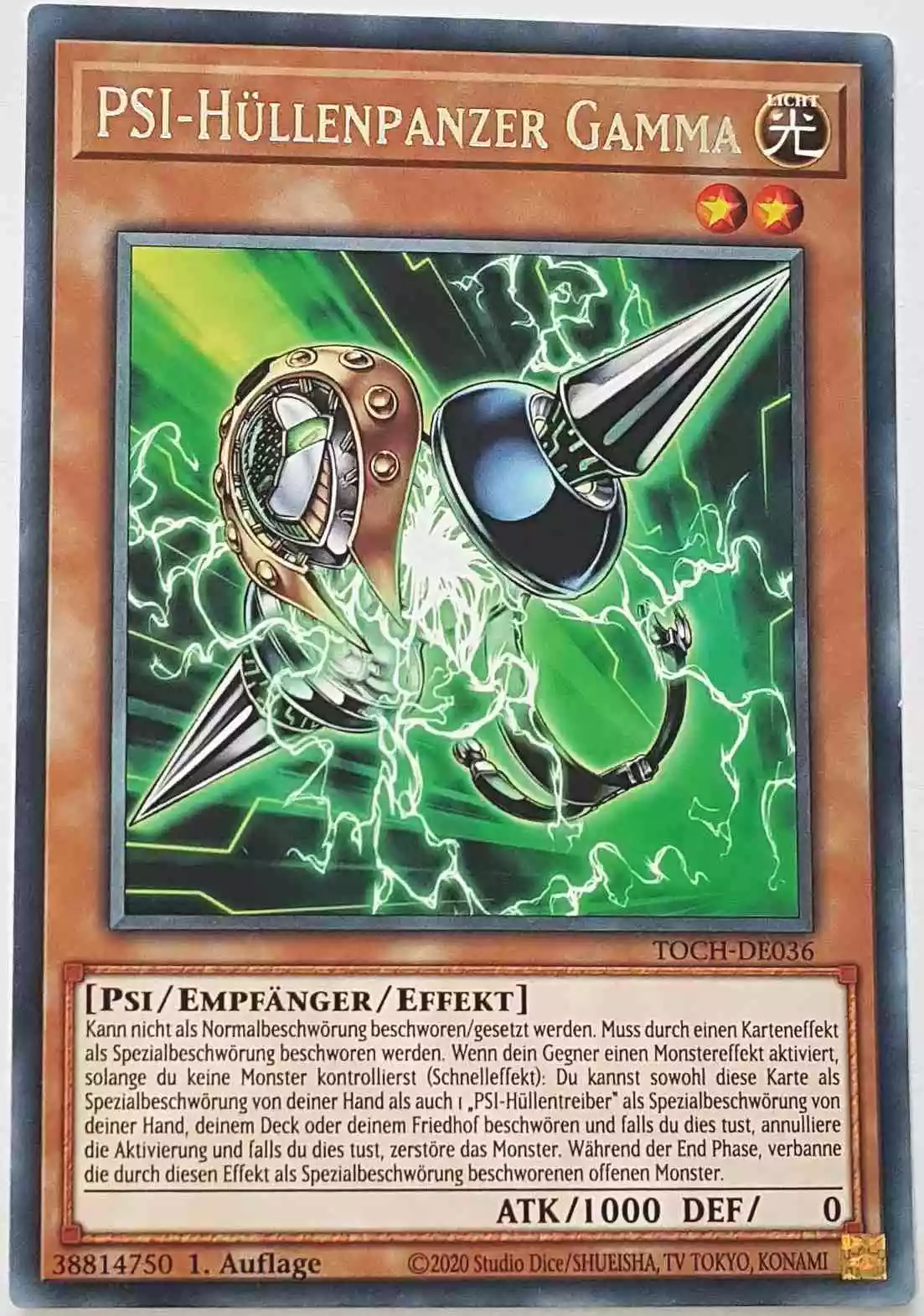 PSI-Hüllenpanzer Gamma TOCH-DE036 ist in Rare Yu-Gi-Oh Karte aus Toon Chaos 1.Auflage