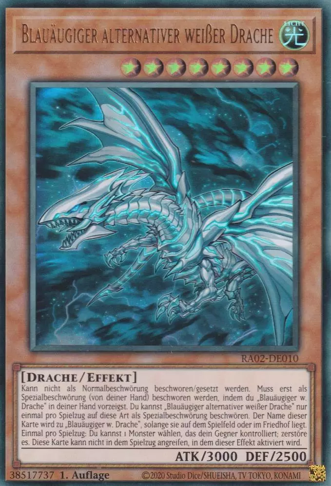 Blauäugiger alternativer weißer Drache RA02-DE010 ist in Ultra Rare Yu-Gi-Oh Karte aus 25th Anniversary Rarity Collection 2 1.Auflage