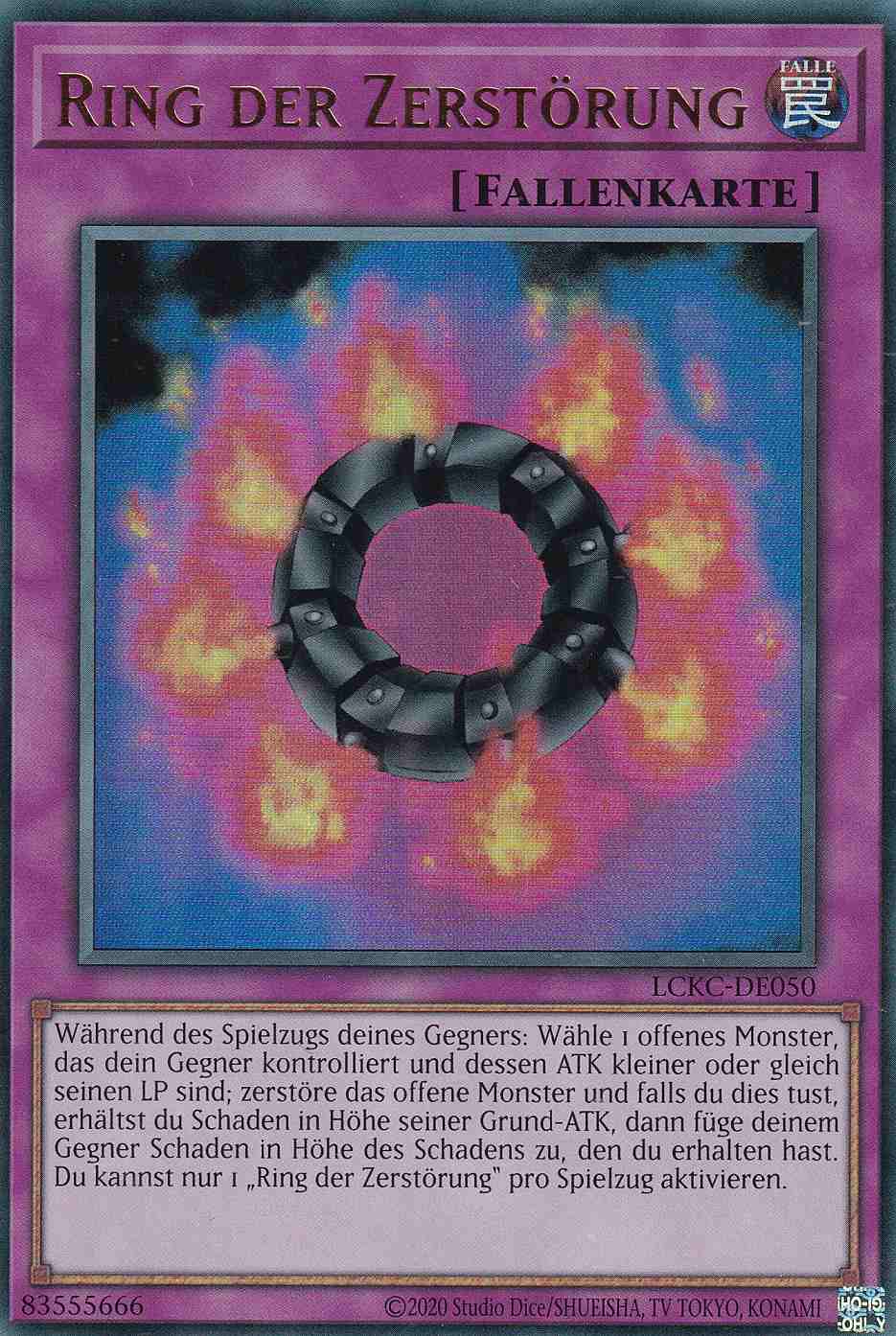 Ring der Zerstörung Ultra Rare LCKC-DE050 Yugioh Karte Ring der Zerstörung LCKC-DE050 ist in Ultra Rare Yu-Gi-Oh Karte aus Legendary Collection Kaiba unlimitiert