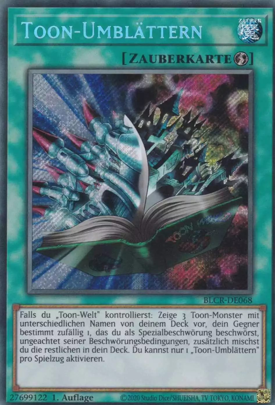 Toon-Umblättern BLCR-DE068 ist in Secret Rare Yu-Gi-Oh Karte aus Battles of Legend Crystal Revenge 1.Auflage