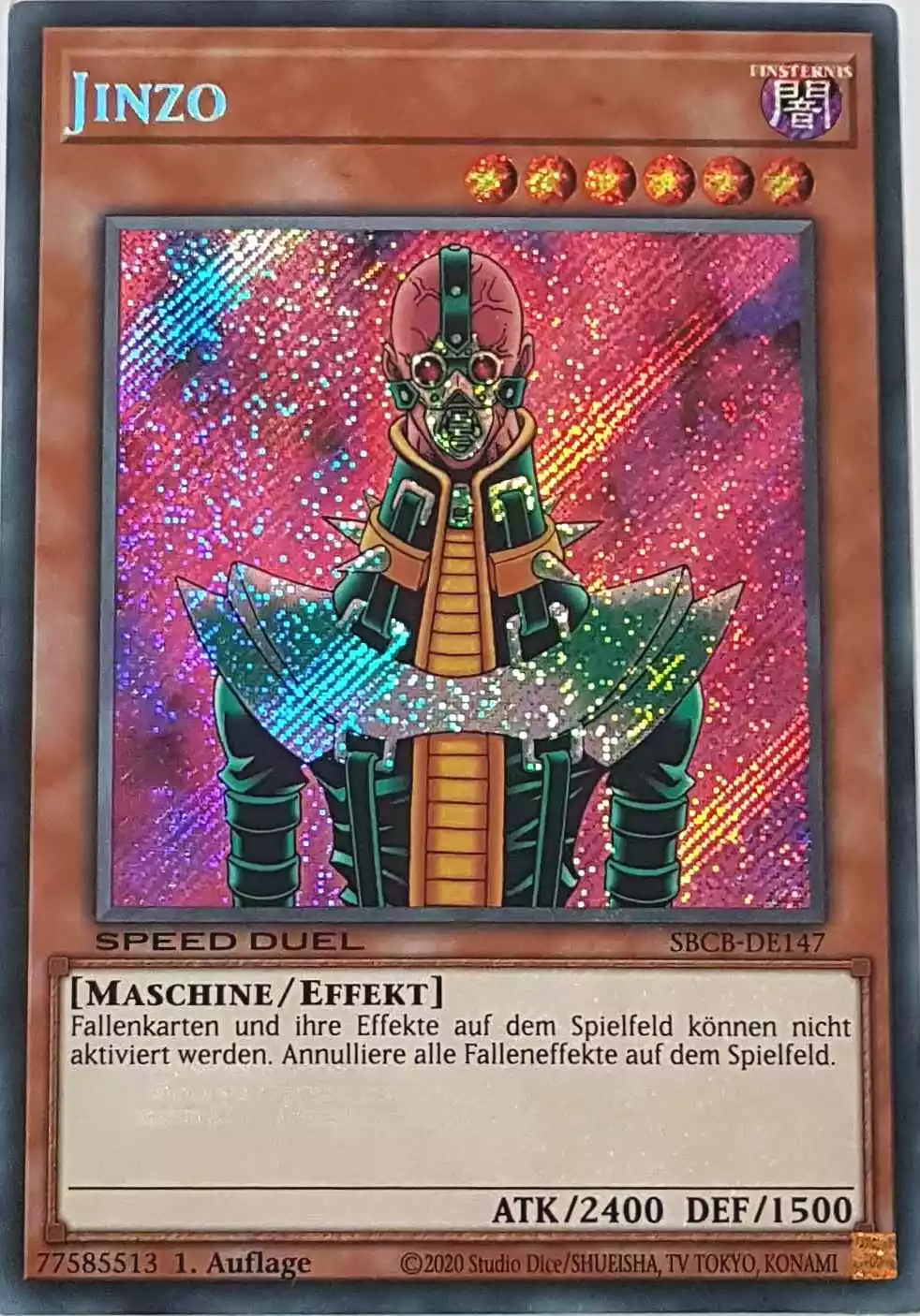 Jinzo SBCB-DE147-1 ist in Secret Rare Yu-Gi-Oh Karte aus Speed Duel Battle City Box 1. Auflage