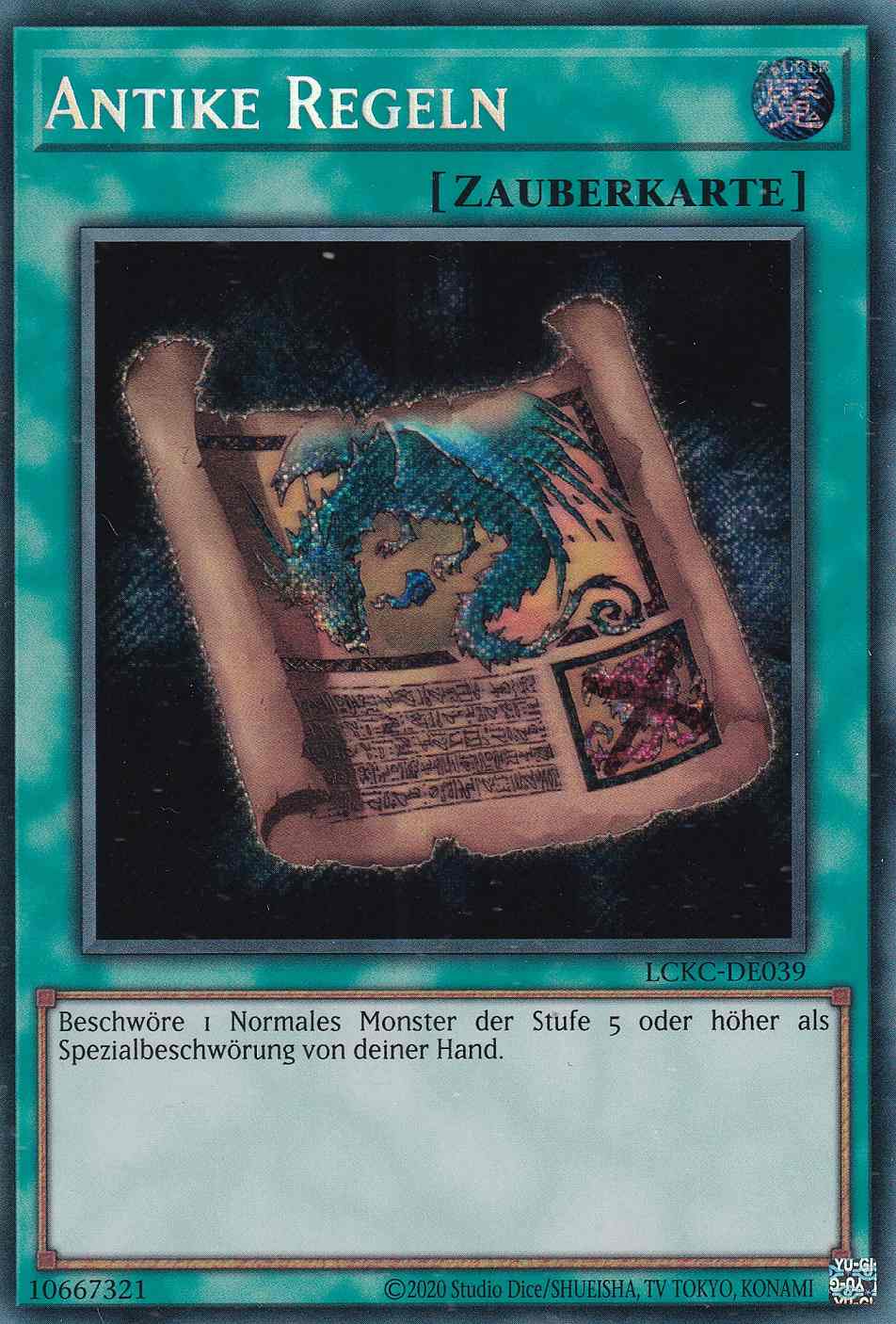 Antike Regeln Secret Rare LCKC-DE039 Yugioh Karte Antike Regeln LCKC-DE039 ist in Secret Rare Yu-Gi-Oh Karte aus Legendary Collection Kaiba unlimitiert