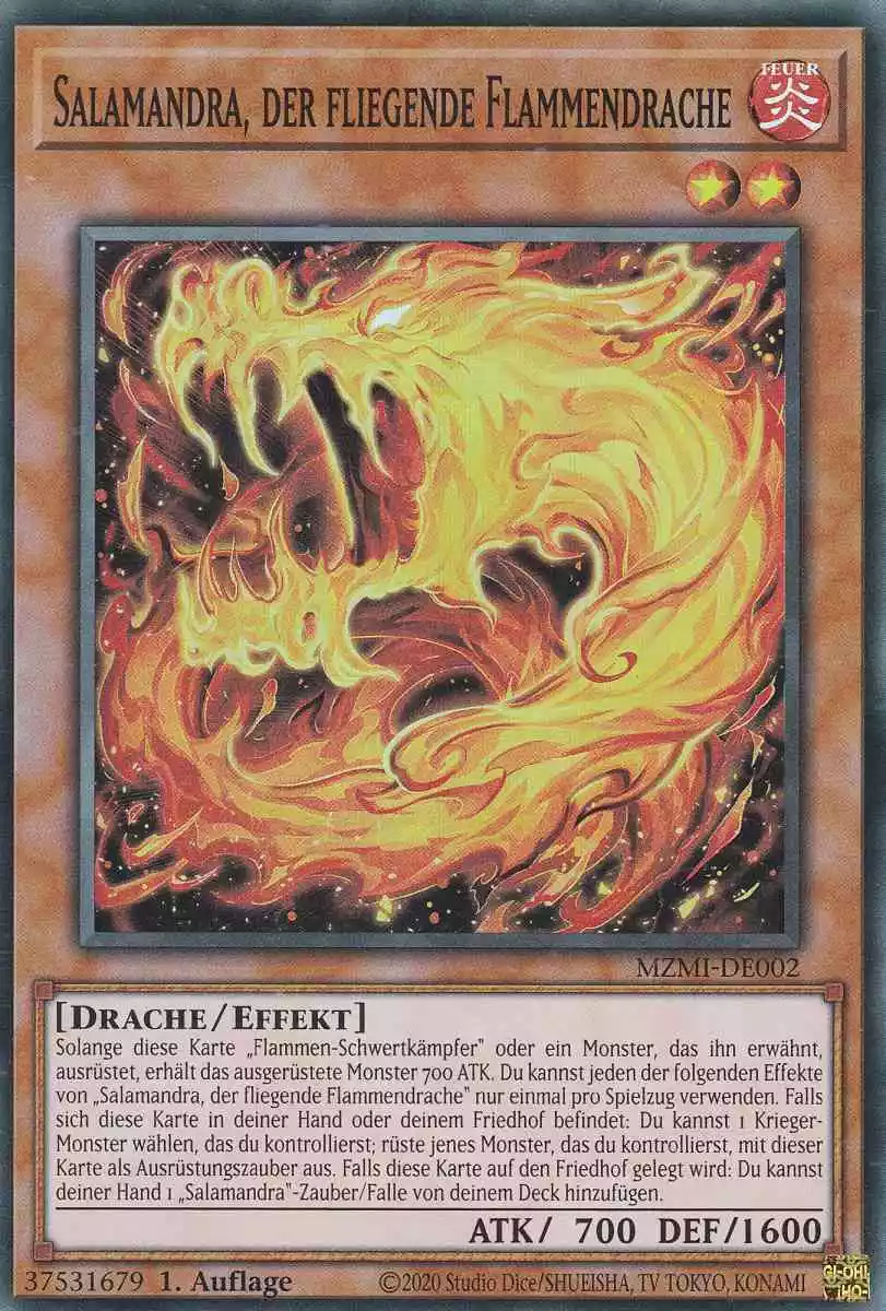 Salamandra, der fliegende Flammendrache MZMI-DE002 ist in Super Rare Yu-Gi-Oh Karte aus Maze of Millennia 1.Auflage