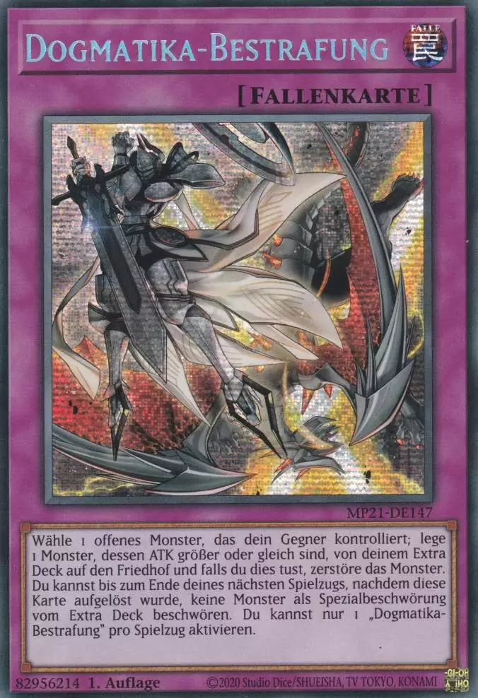 mp21-de147-dogmatika-bestrafung-prismatic-secret-rare-tin-of-ancient-battles Dogmatika-Bestrafung MP21-DE147 ist in Prismatic Secret Rare Yu-Gi-Oh Karte aus Tin of Ancient Battles 1.Auflage