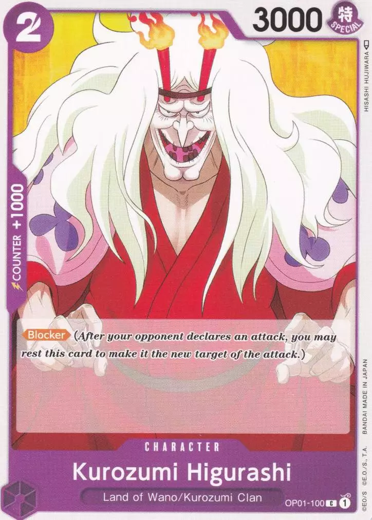 op01-100-kurozumi-higurashi-common-romance-dawn Kurozumi Higurashi OP01-100 ist in Common. Die One Piece Karte ist aus Romance Dawn in Normal Art.