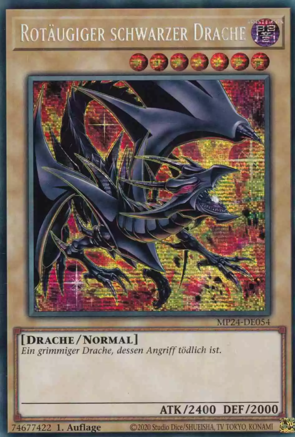 Rotäugiger schwarzer Drache (alternativ art) MP24-DE054 ist in Prismatic Secret Rare Yu-Gi-Oh Karte aus 25th Anniversary Tin Dueling Mirrors 1.Auflage