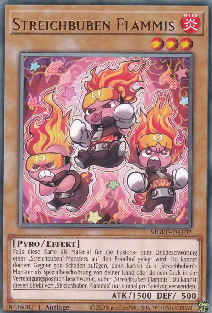 mged-de107-streichbuben-flammis-rare-maximum-gold-el-dorado Streichbuben Flammis MGED-DE107 ist in Rare Yu-Gi-Oh Karte aus Maximum Gold El Dorado 1.Auflage