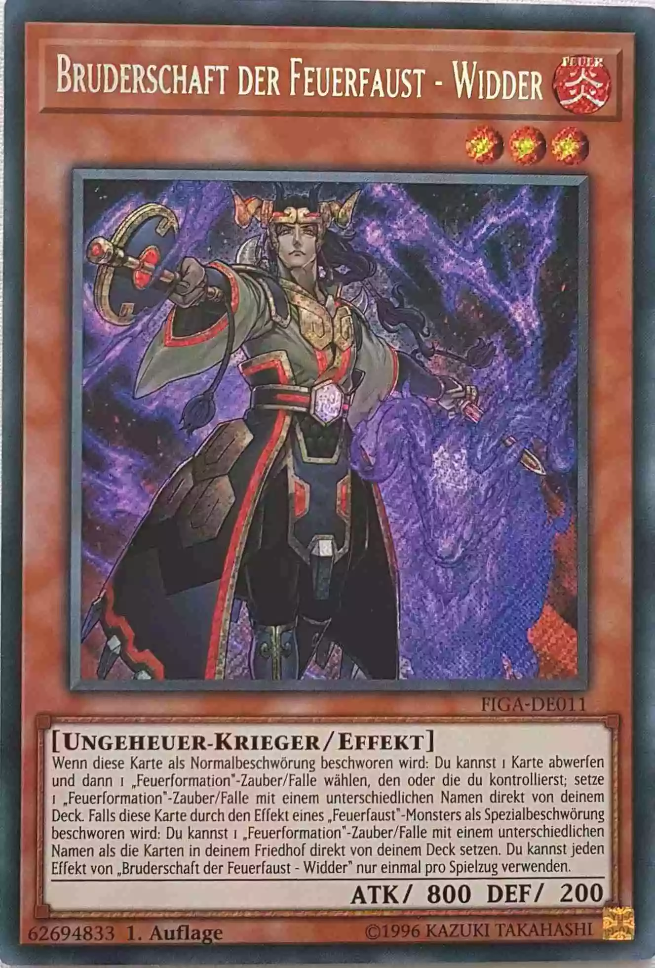 Bruderschaft der Feuerfaust - Widder FIGA-DE011 ist in Secret Rare Yu-Gi-Oh Karte aus Fists of the Gadgets 1.Auflage