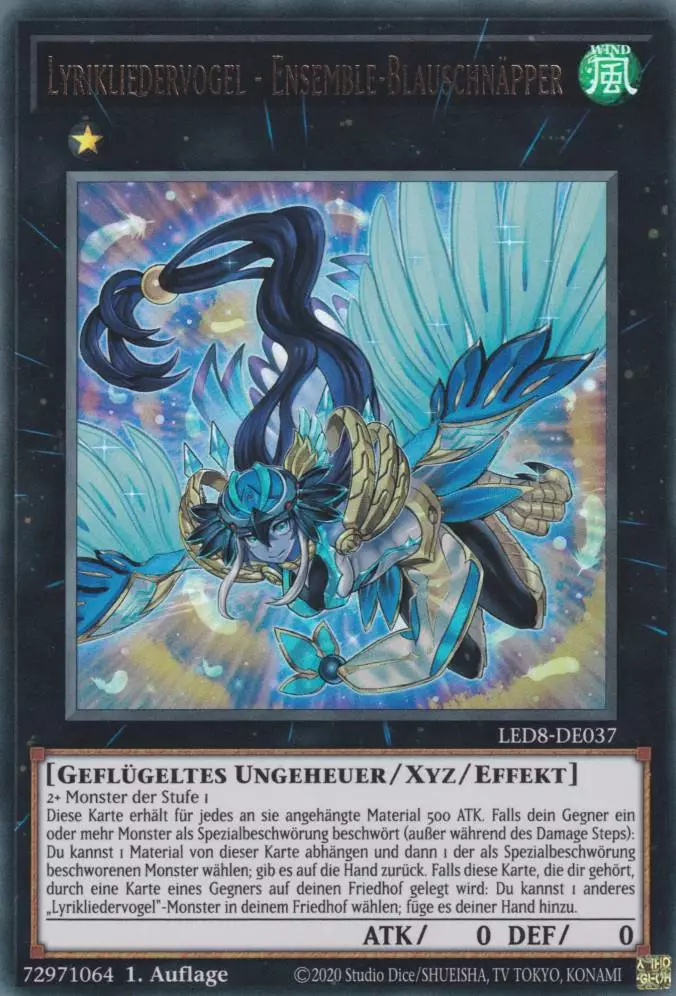 Lyrikliedervogel - Ensemble-Blauschnäpper LED8-DE037 ist in Ultra Rare Yu-Gi-Oh Karte aus Legendary Duelists Synchro Storm 1.Auflage