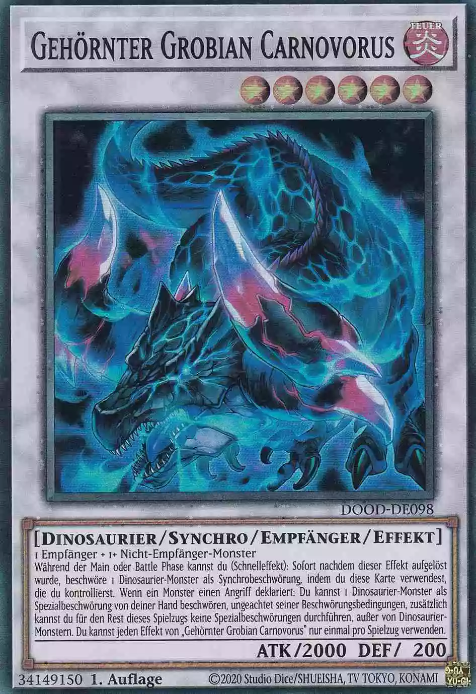 Gehörnter Grobian Carnovorus Super Rare DOOD-DE098 Yugioh Karte Gehörnter Grobian Carnovorus DOOD-DE098 ist in Super Rare Yu-Gi-Oh Karte aus Doom of Dimensions 1.Auflage